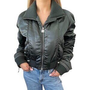 CHANEL Sport Vintage 03A CC Logo Nylon Jacket #38 Rib Knit Zip Green [106015]